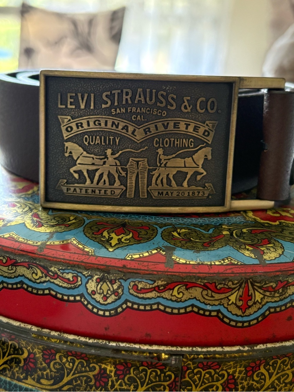 Levi's Brown Leather Belt with Brass Tone Logo Buckle